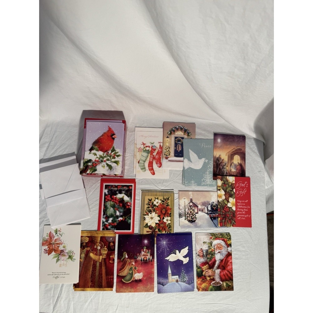 Assorted Lot of 50 Christmas Cards with‎ Envelopes New In Box